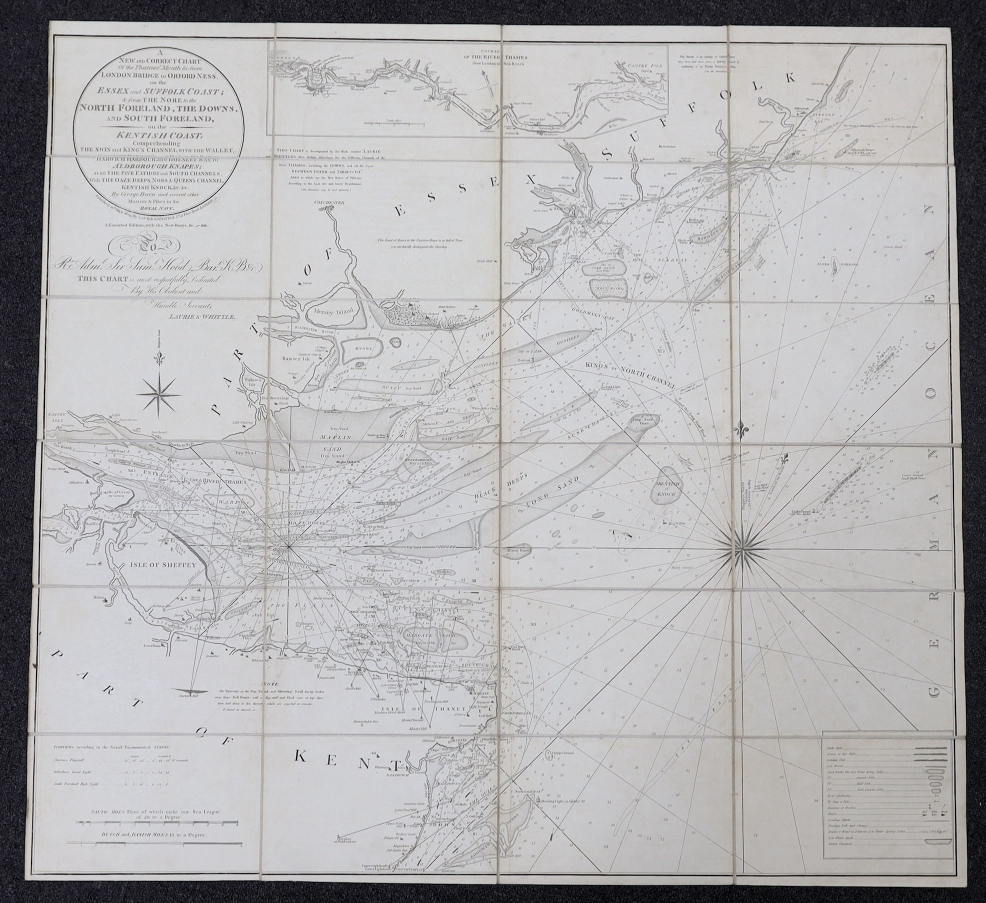 Burn, George (and others) A New and Correct Chart of the Thames' Mouth, and c. from London Bridge to Orford Ness...and from the Nore to the North Foreland, the Downs, and South Foreland.....a corrected edition, with the